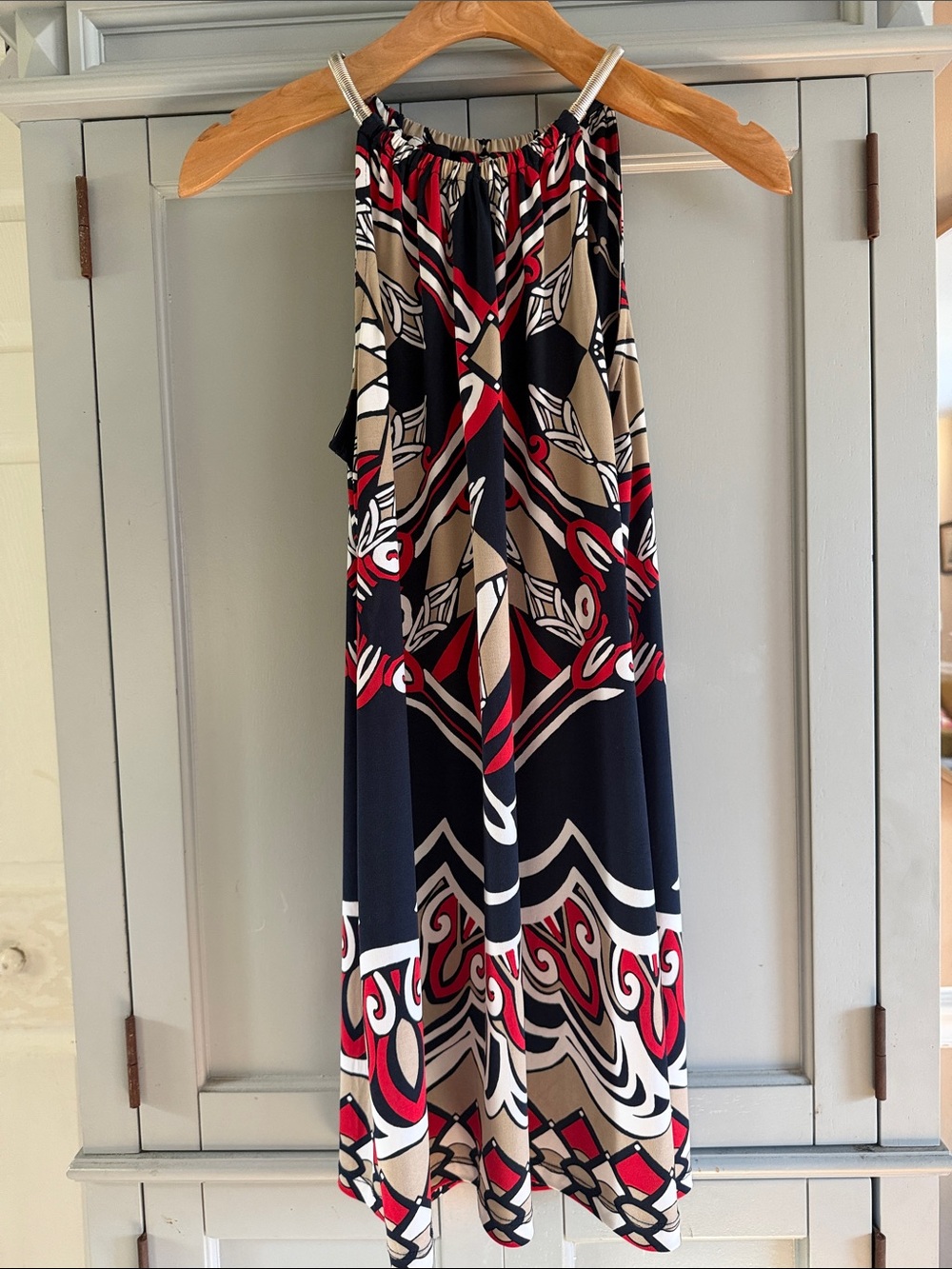 Alfani Navy, Red & Beige Halter Mini Dress